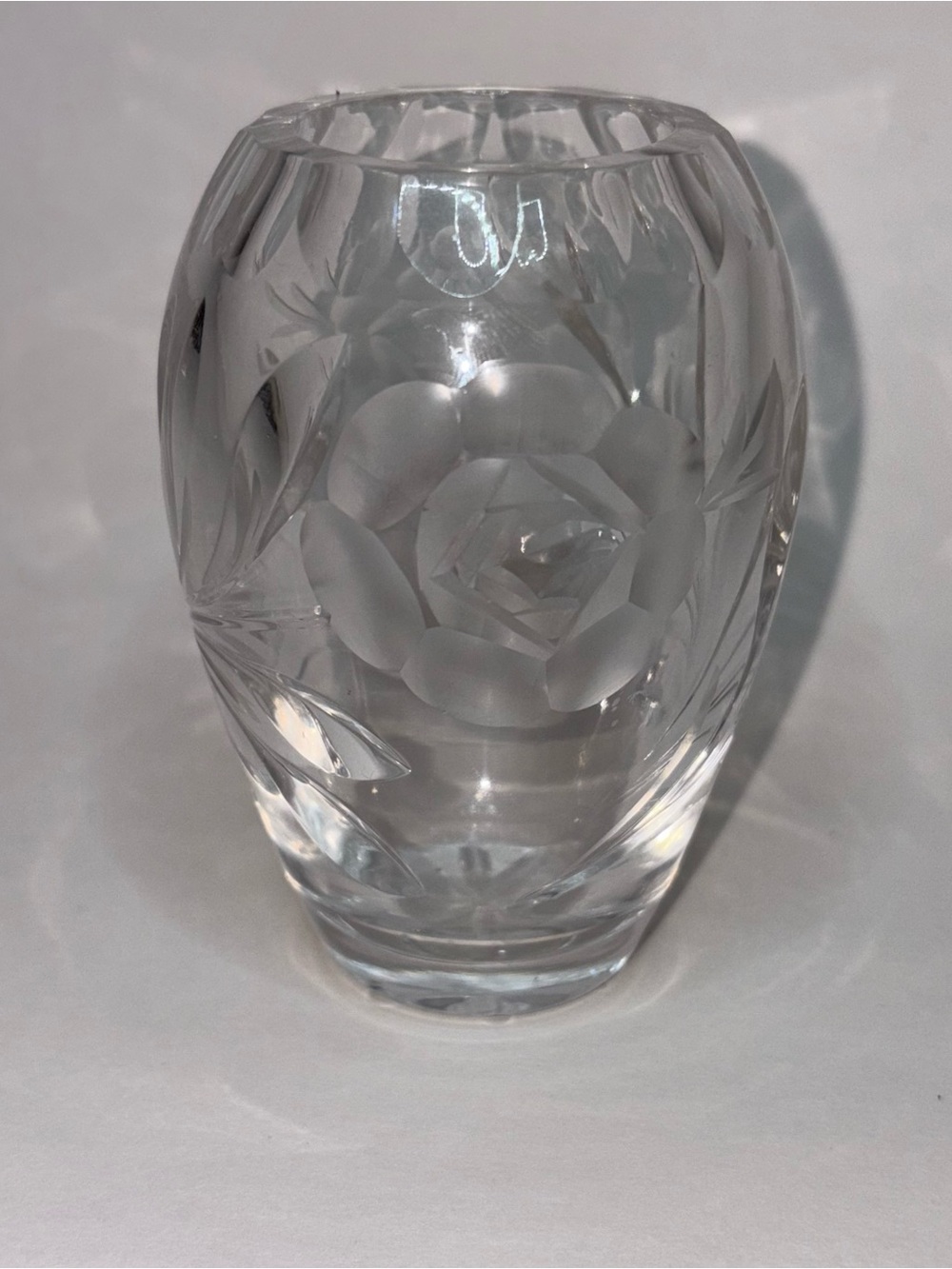 Vintage Bud Vase Clear Cut Crystal Mini Vase Rose Design 2.5”x3.5”